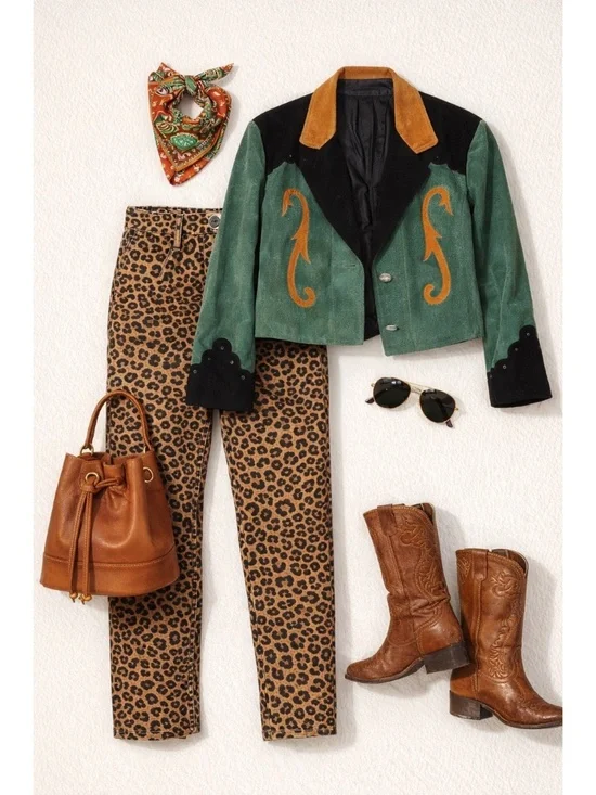 VINTAGE PIONEER WEAR WESTERN leather jacket green size M, cowgirl - Picture 2 of 8